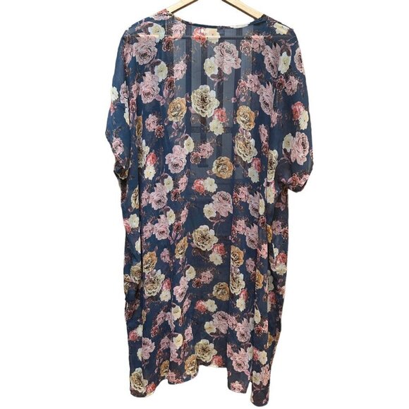 Band of Gypsies Blue Floral Cover-Up Kimono Cardigan Kaftan Womens Size XS/S - Picture 5 of 8